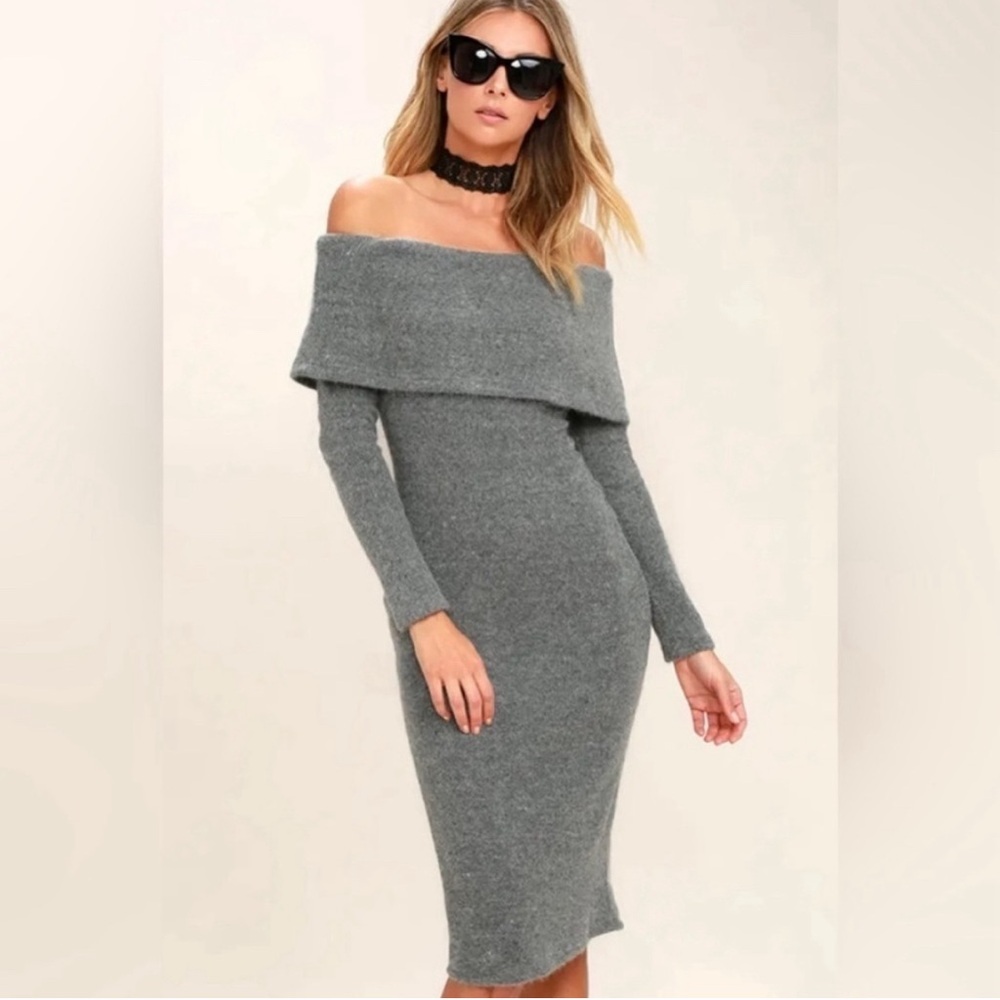 JOA Story to Tell Grey Off-the-Shoulder Sweater Size XS Dress  NWT